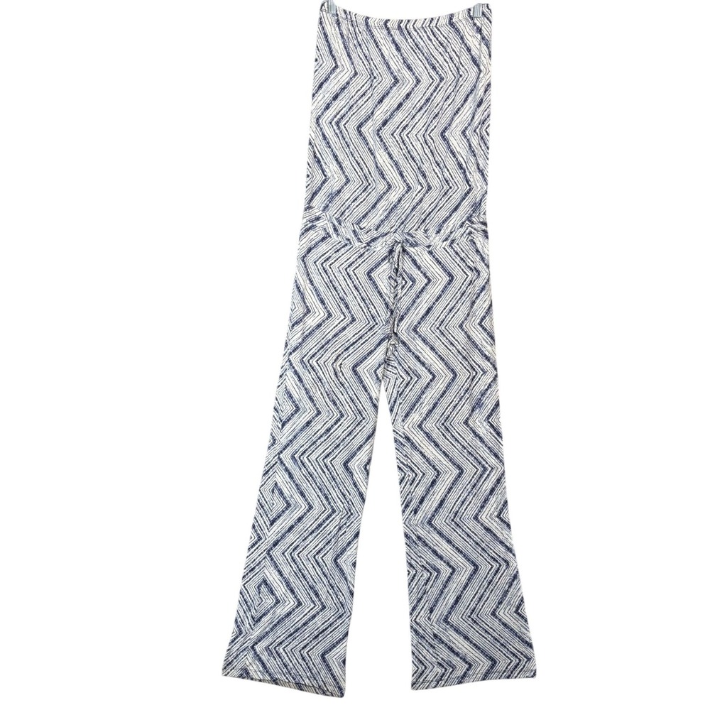Tori Richard‎ Blue White Chevron Wide Leg Tube Top Jumpsuit Hawaii Women's Small
